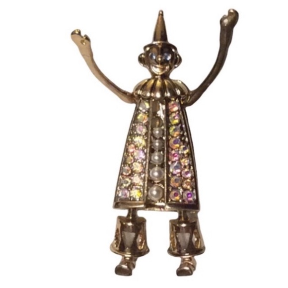 UNBRANDED Faux PEARL And RHINESTONE Clown BROOCH With MOVABLE Arms And Legs - Picture 2 of 11
